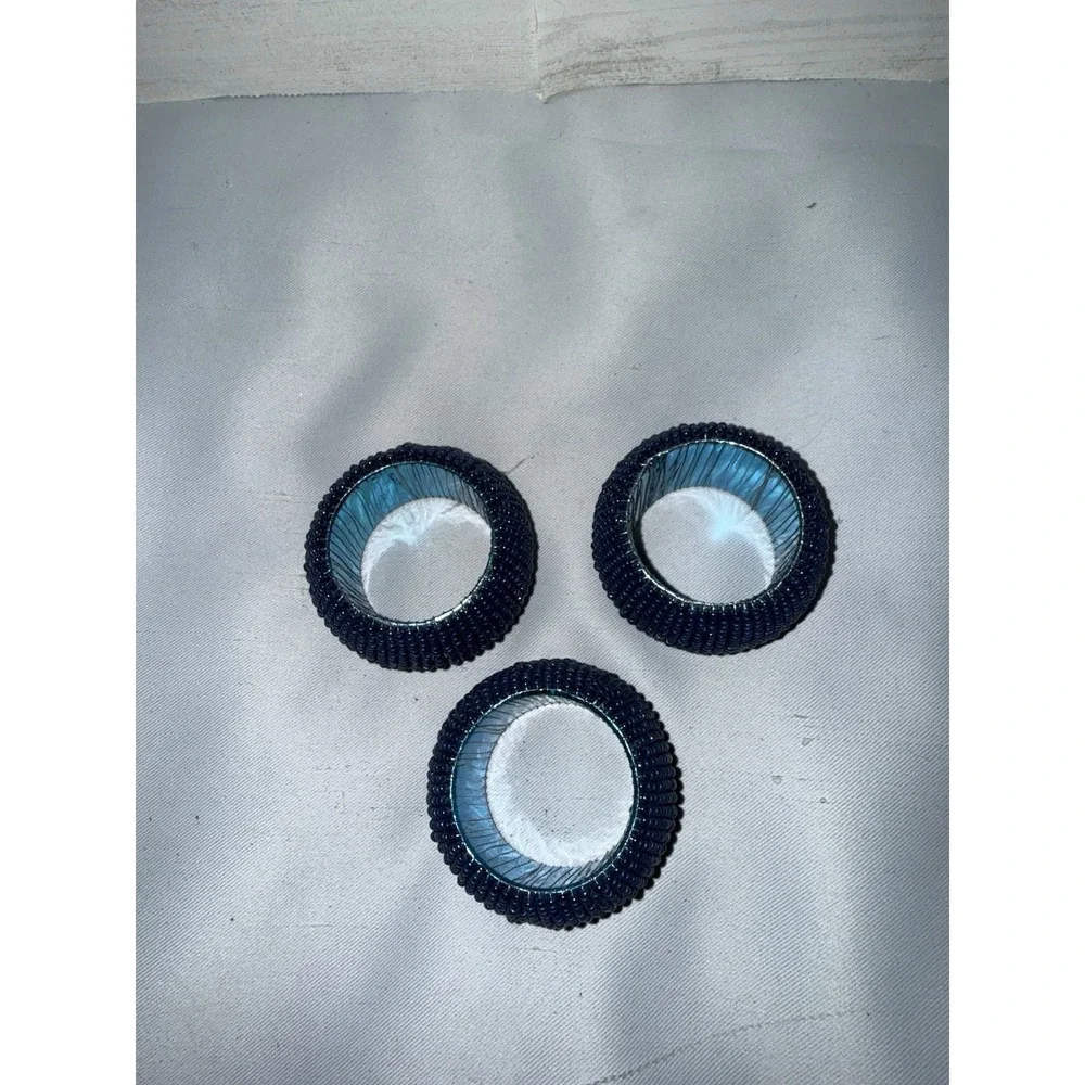 Blue Beaded‎ Napkin Rings Set Of 3 , Navy Blue